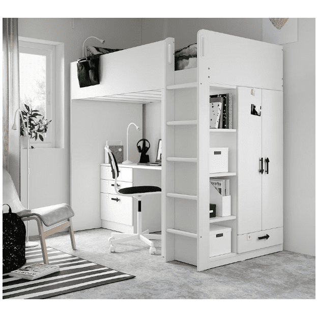 IKEA SMÃ…STAD Loft bed frame w desk and storage, white, 90x200 cm