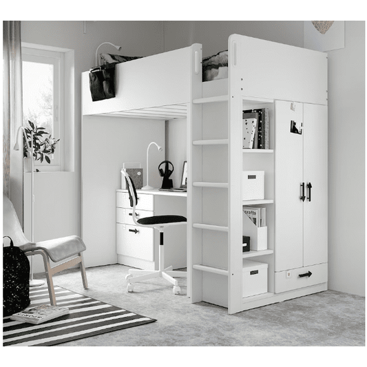 IKEA SMÃ…STAD Loft bed frame w desk and storage, white, 90x200 cm