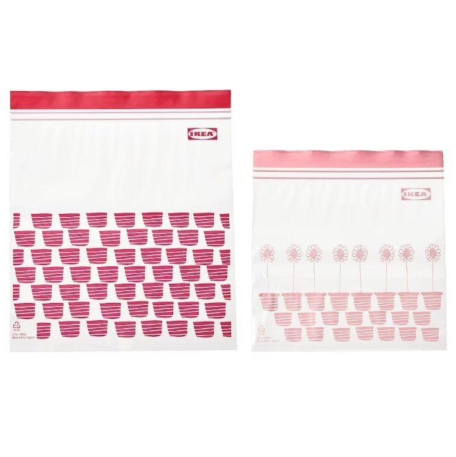 Resealable bag, patterned red/pink, 2.5 Liter (25 Bag) +1.2 Liter (25 Bag)