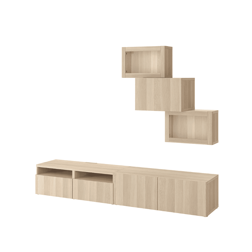 IKEA TV storage combination/glass doors, white stained oak effect/Lappviken white stained oak eff clear glass, 240x42x190 cm