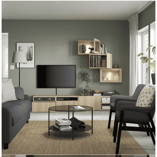 IKEA TV storage combination/glass doors, white stained oak effect/Lappviken white stained oak eff clear glass, 240x42x190 cm