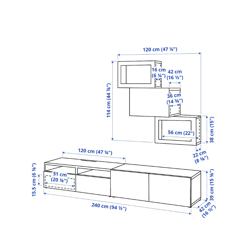 IKEA TV storage combination/glass doors, white stained oak effect/Lappviken white stained oak eff clear glass, 240x42x190 cm