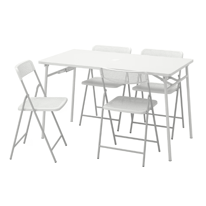 IKEA TORPARÖ Table+4 folding chairs, outdoor, white/white/grey, 130 cm