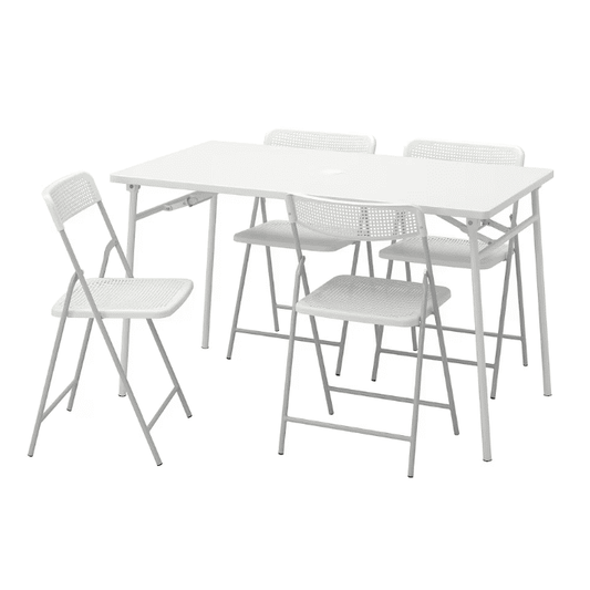 IKEA TORPARÖ Table+4 folding chairs, outdoor, white/white/grey, 130 cm
