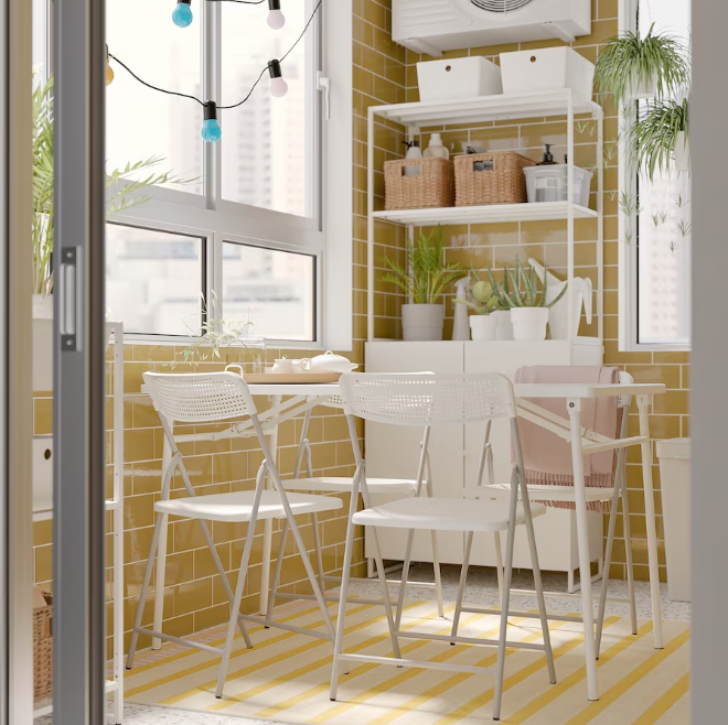 IKEA TORPARÖ Table+4 folding chairs, outdoor, white/white/grey, 130 cm