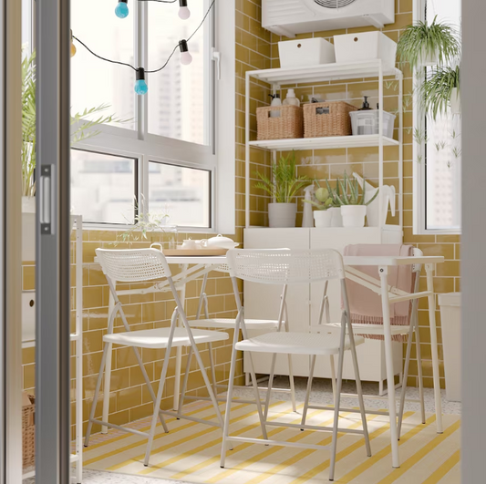 IKEA TORPARÖ Table+4 folding chairs, outdoor, white/white/grey, 130 cm