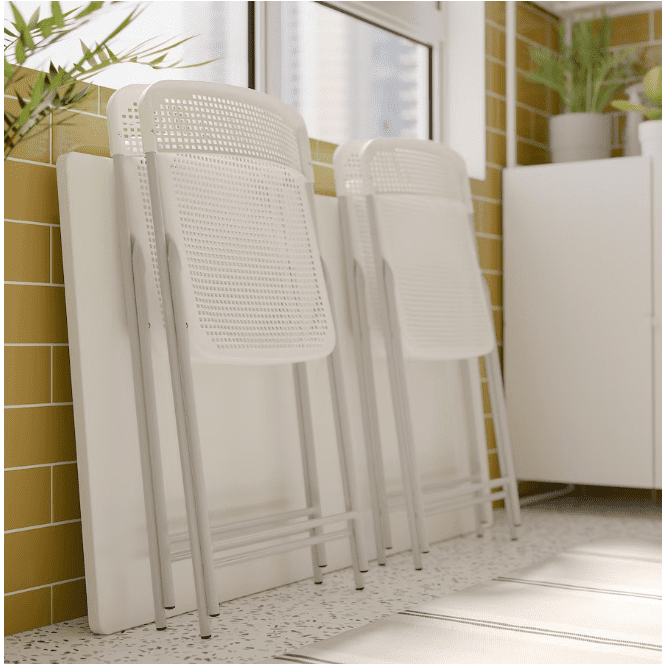 IKEA TORPARÖ Table+4 folding chairs, outdoor, white/white/grey, 130 cm