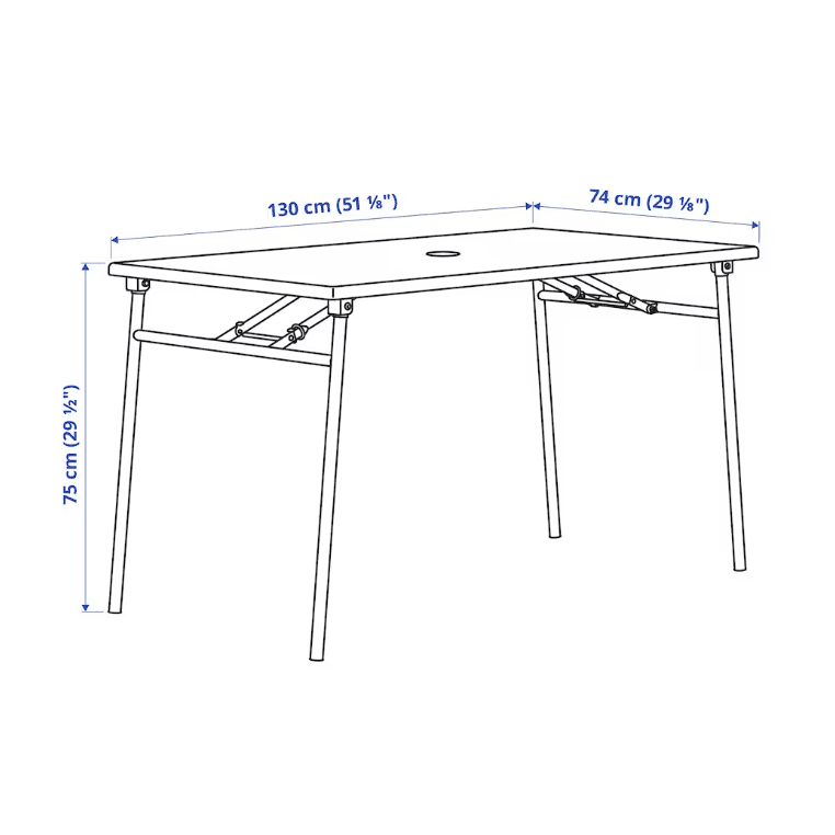 IKEA TORPARÖ Table+4 folding chairs, outdoor, white/white/grey, 130 cm
