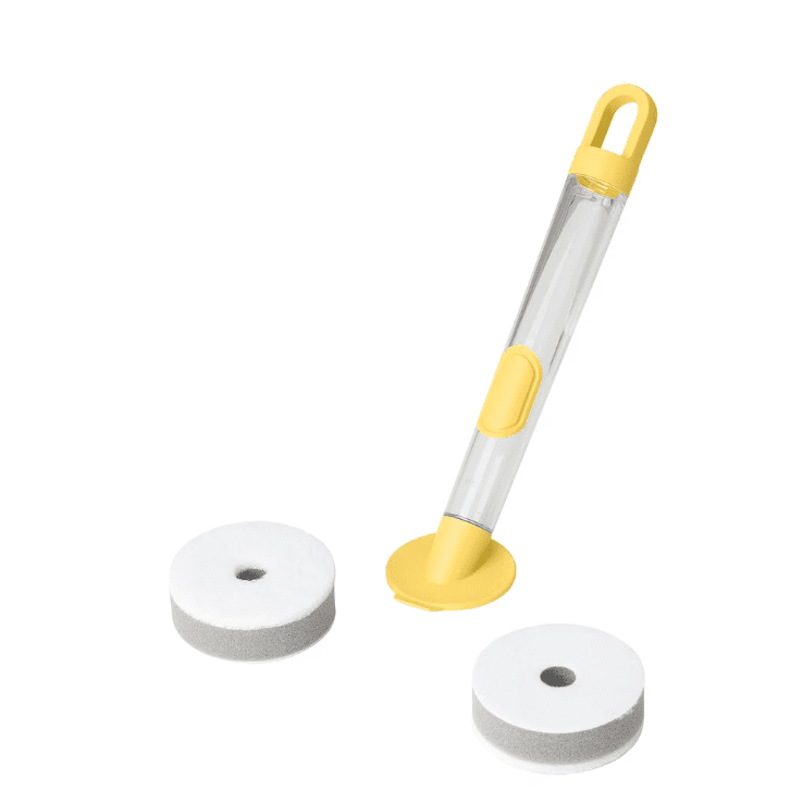 3-piece dish sponge set w dispenser, bright yellow