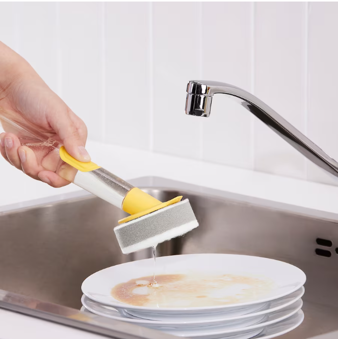 3-piece dish sponge set w dispenser, bright yellow