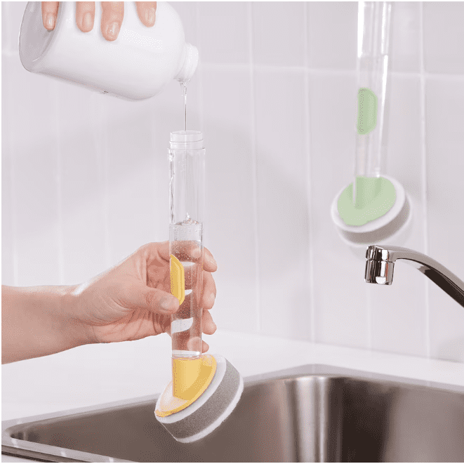 3-piece dish sponge set w dispenser, bright yellow