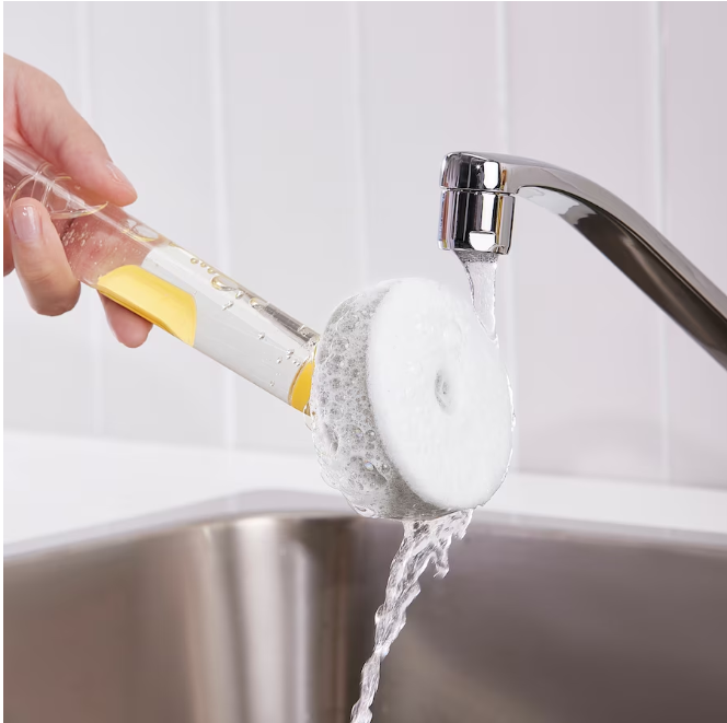 3-piece dish sponge set w dispenser, bright yellow