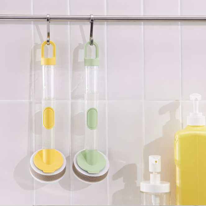 3-piece dish sponge set w dispenser, bright yellow