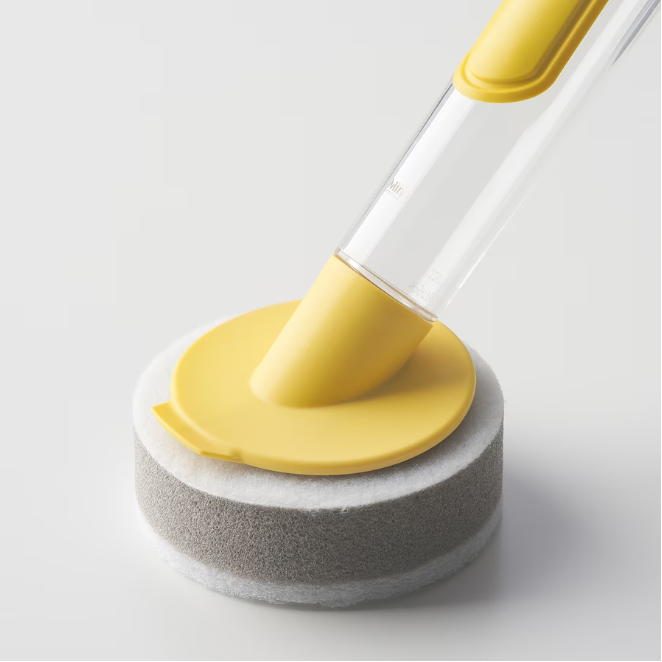 3-piece dish sponge set w dispenser, bright yellow