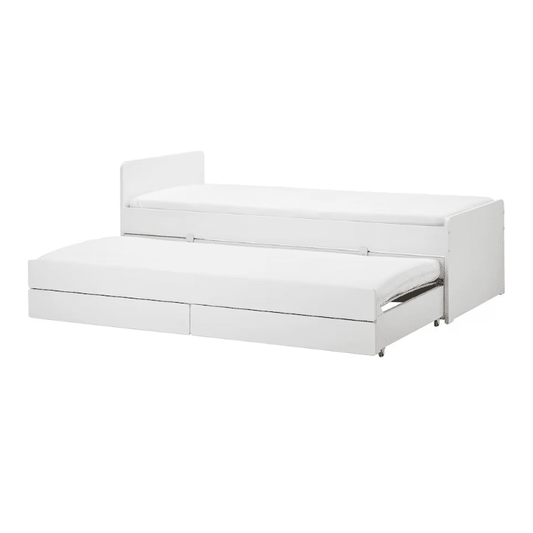 SLÄKT Bed frame with underbed and storage, white, 90x200 cm