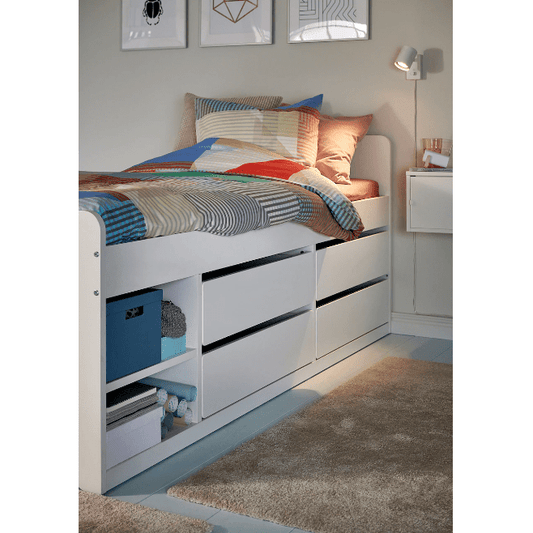 SLÄKT Bed frame w storage+slatted bedbase, white, 90x200 cm