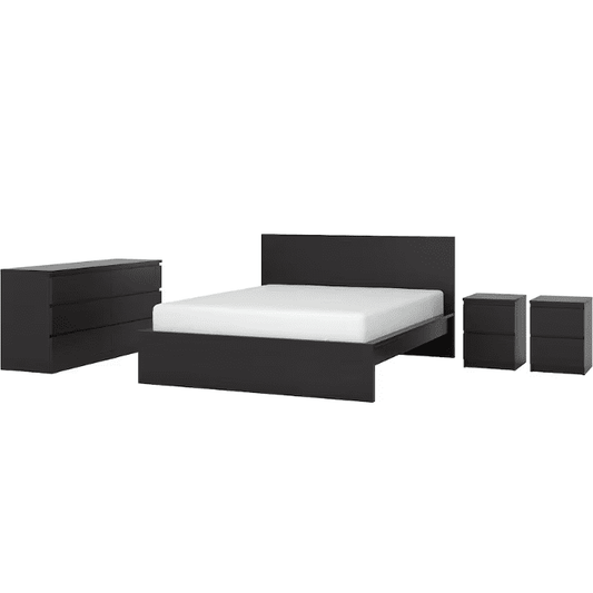 Malm Bedroom furniture, set of 4, black-brown, 140x200 cm
