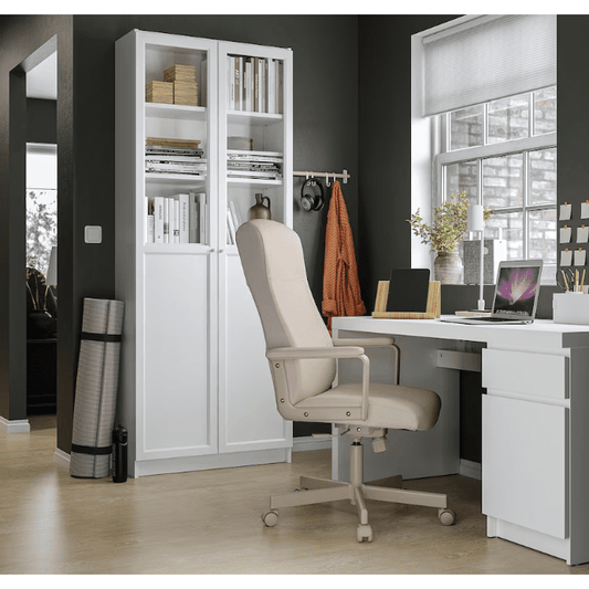 Desk and storage combination, and swivel chair white/beige