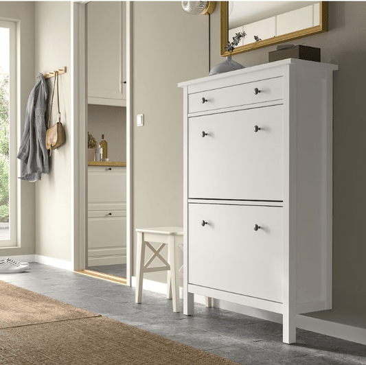 HEMNES Shoe cabinet with 2 compartments, white, 89x30x127 cm