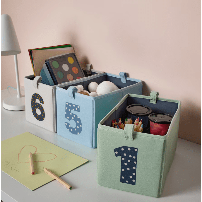 IKEA Box, set of 3, green blue/beige, 17x27x17 cm