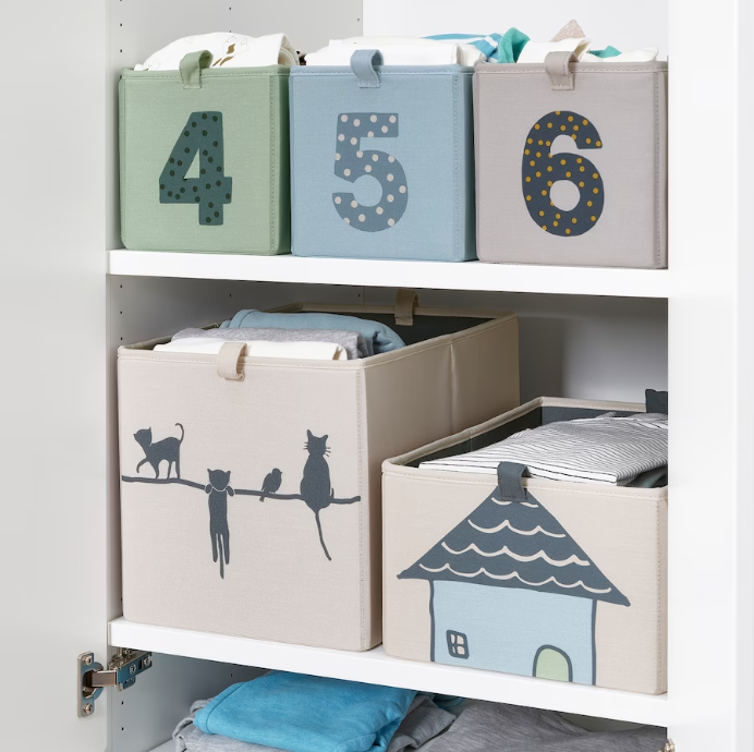 IKEA Box, set of 3, green blue/beige, 17x27x17 cm
