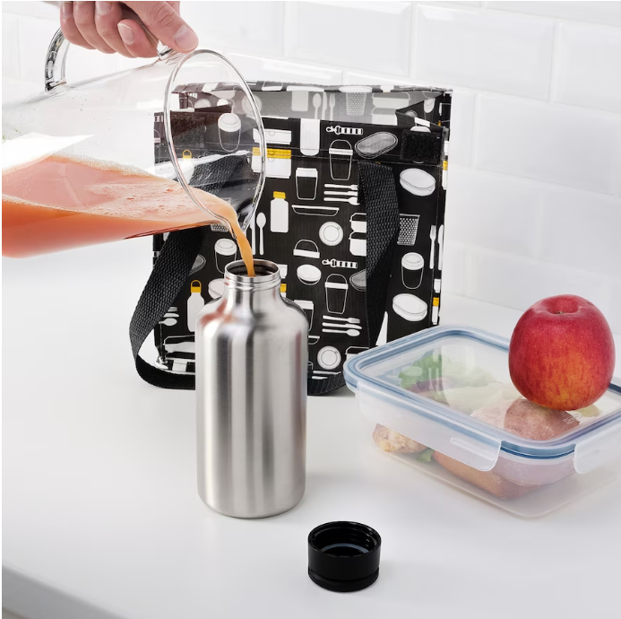 IKEA Water bottle, stainless steel/black, 0.7 l