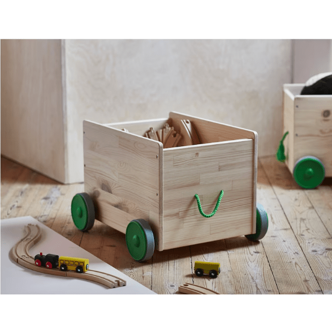 Toy storage with wheels