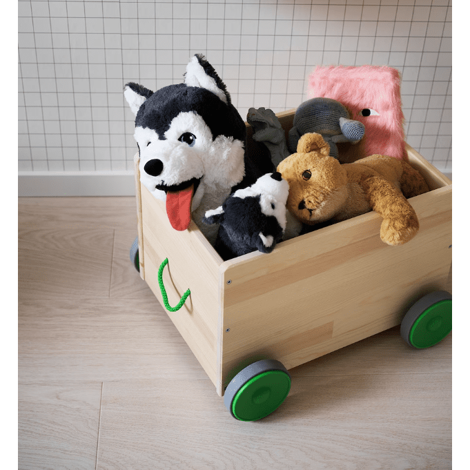 Toy storage with wheels