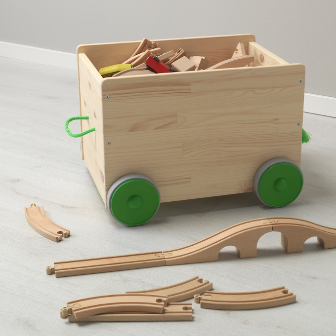 Toy storage with wheels