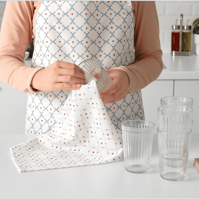Tea towel, patterned blue/pink, 30x40 cm