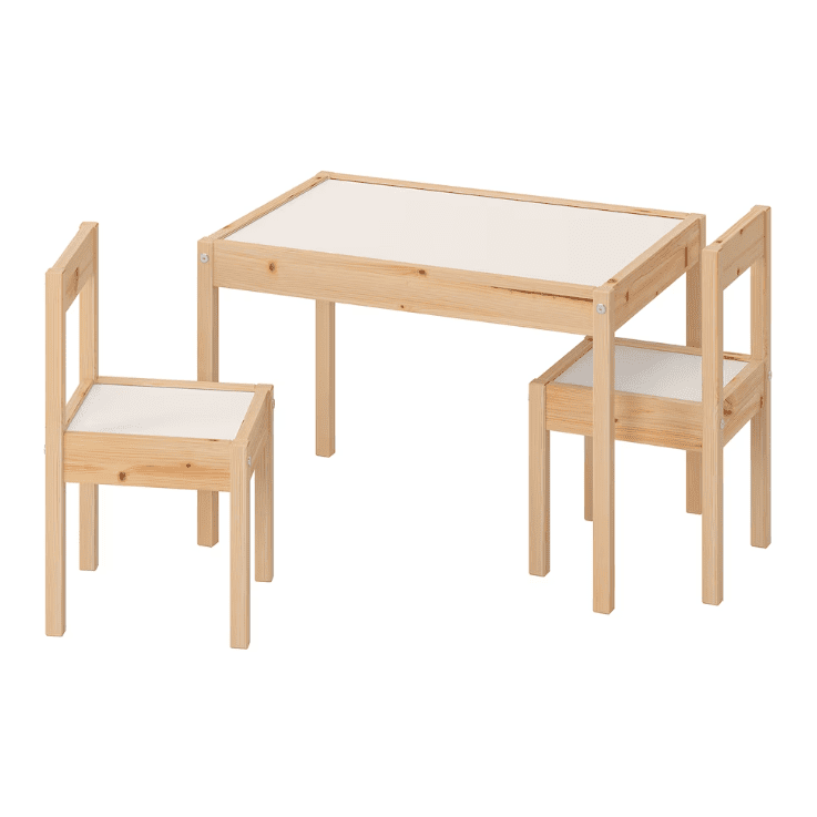 IKEA LÄTT Children's table with 2 chairs, white/pine