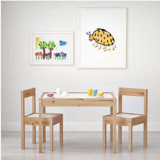 IKEA LÄTT Children's table with 2 chairs, white/pine