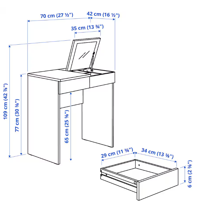 BRIMNES Dressing table, grey, 70x42 cm