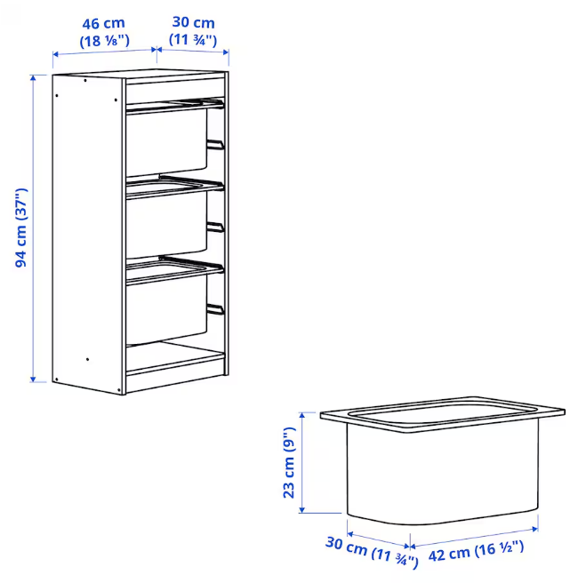 Storage combination with boxes, 46x30x94 cm
