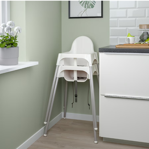 IKEA Highchair with safety belt, white/silver-color