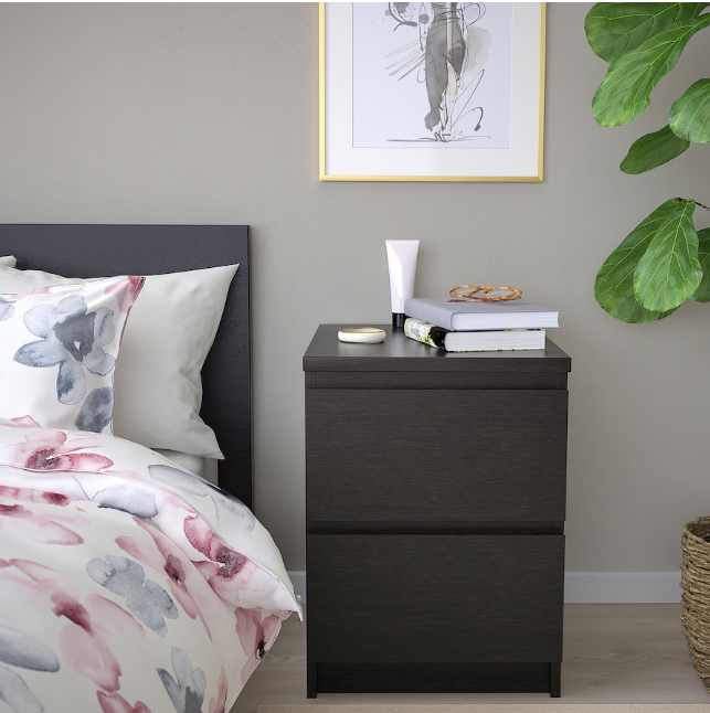 Malm Chest of 2 drawers, black-brown, 40x55 cm