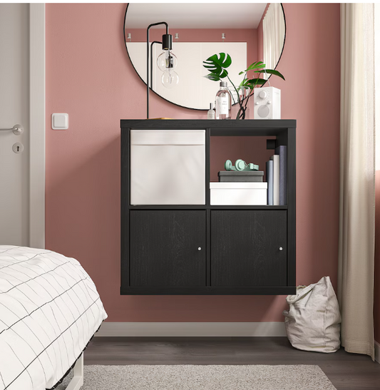 KALLAX Insert with door, black-brown, 33x33 cm