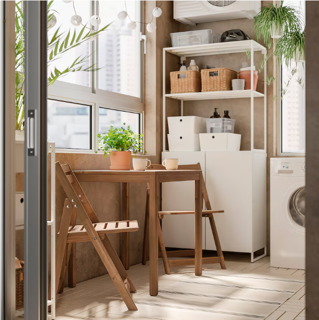 NÄMMARÖ Table and 2 folding chairs, outdoor, light brown stained