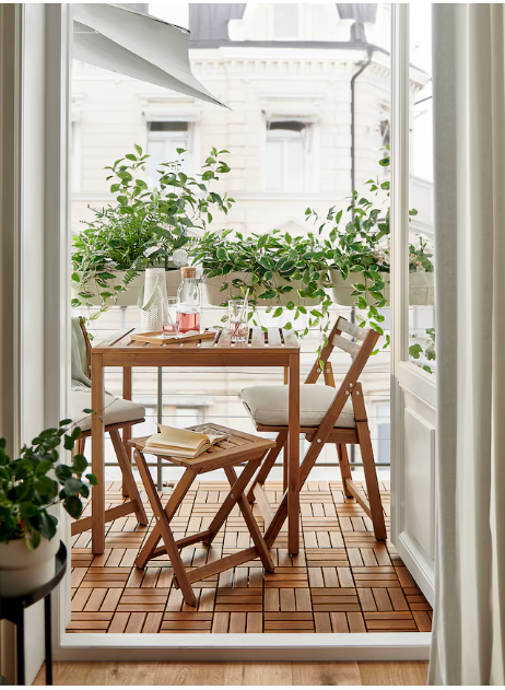 NÄMMARÖ Table and 2 folding chairs, outdoor, light brown stained