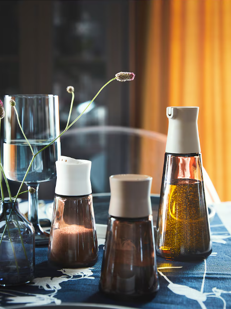 IKEA HALVTOM Bottle with pour spout, glass/brown, 19 cm Set of 2