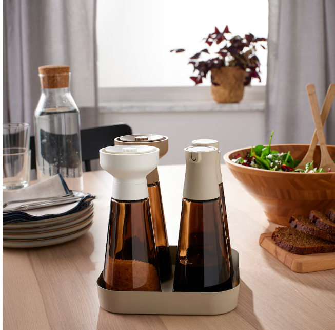 IKEA HALVTOM Bottle with pour spout, glass/brown, 19 cm Set of 2
