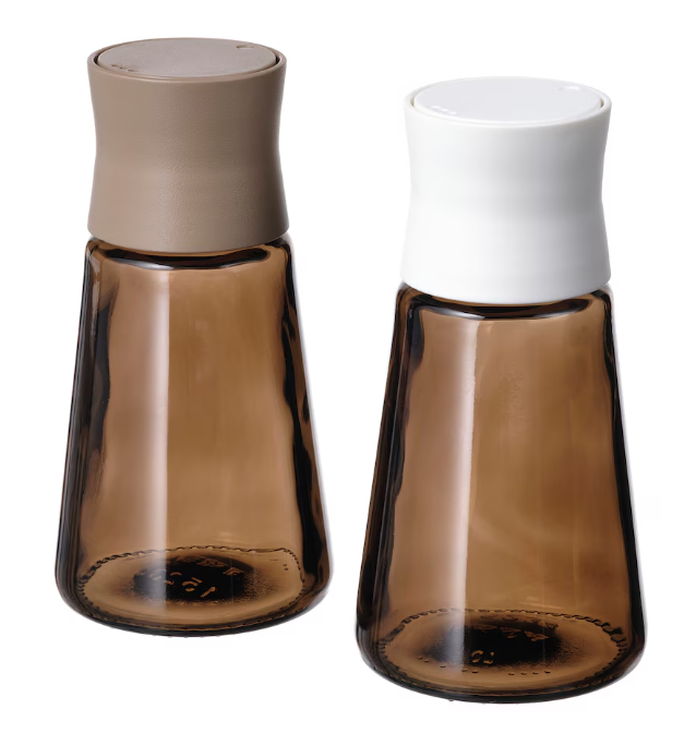IKEA HALVTOM Salt and pepper shakers, glass/brown, 12 cm
