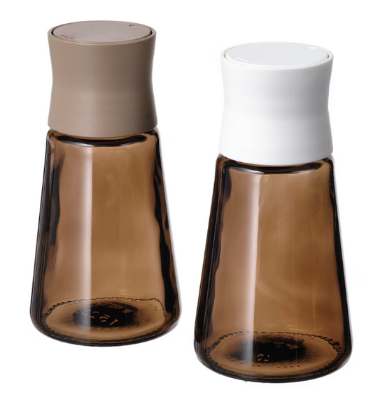 IKEA HALVTOM Salt and pepper shakers, glass/brown, 12 cm
