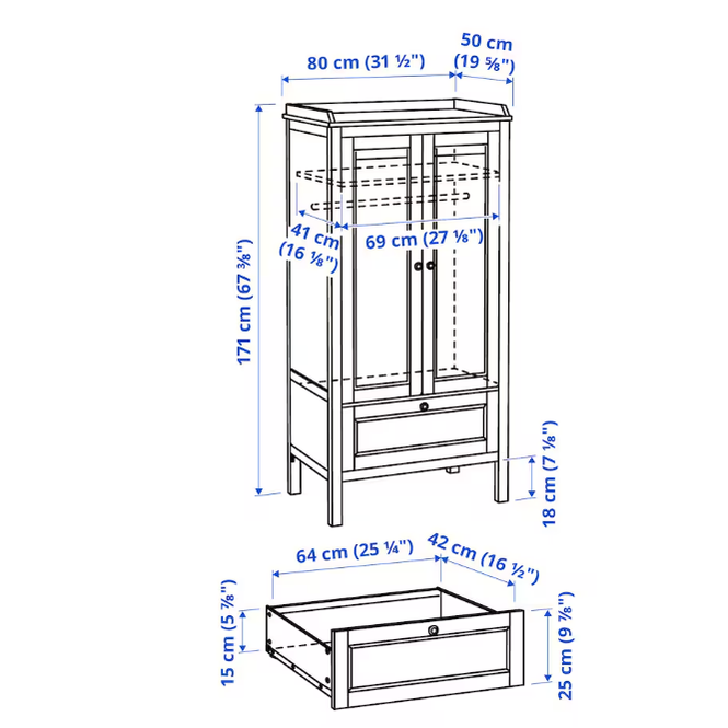 Wardrobe, white, 80x50x171 cm