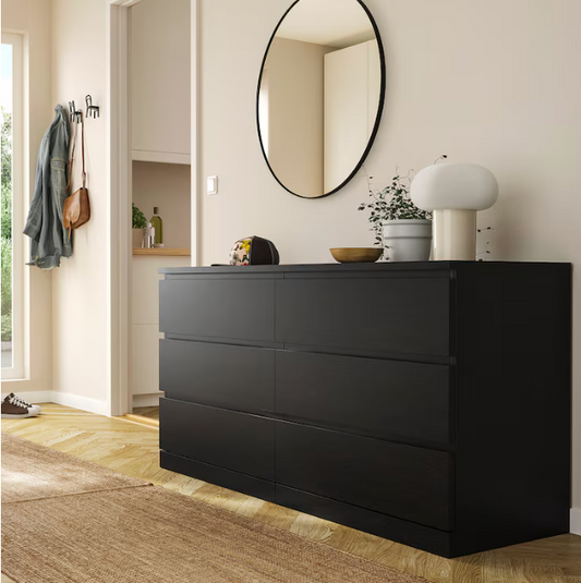 Malm Chest of 6 drawers, black-brown, 160x78 cm