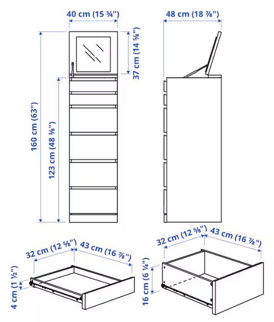 Malm Chest of 6 drawers, white, 160x78 cm