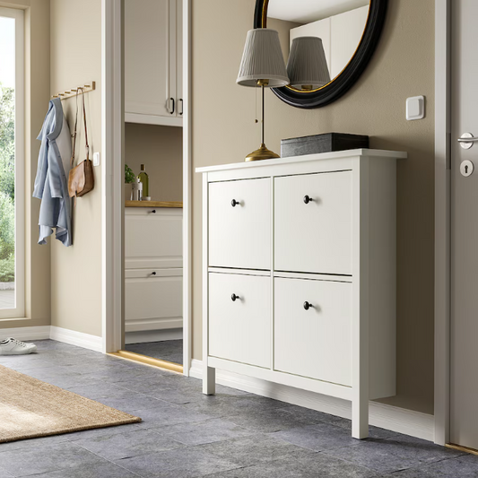 IKEA HEMNES Shoe cabinet with 4 compartments, white, 107x22x101 cm