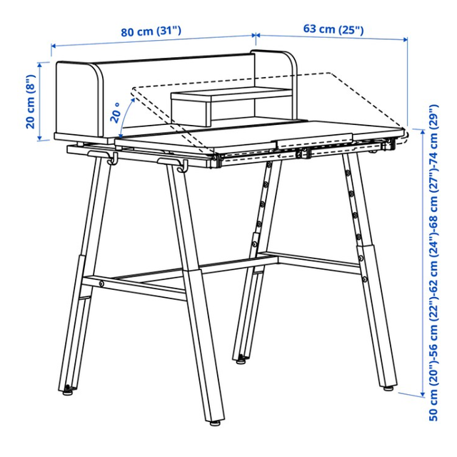 Desk, tiltable, 80x63 cm