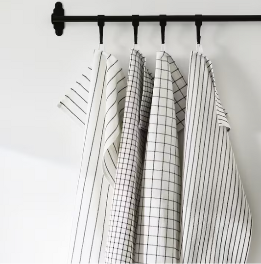 IKEA RINNIG Tea towel, white/dark grey/patterned, 45x60 cm