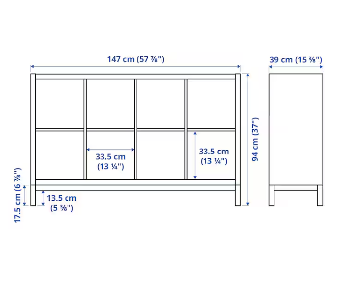 KALLAX Shelving unit with underframe, white stained oak effect/white, 147x94 cm